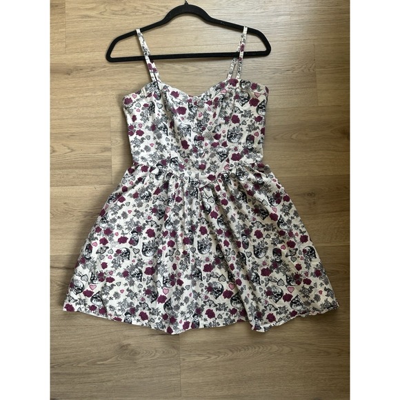 Hell Bunny Love Poison Rockabilly Goth Metal Skull Floral Punk Mini Dress Medium - Picture 5 of 13